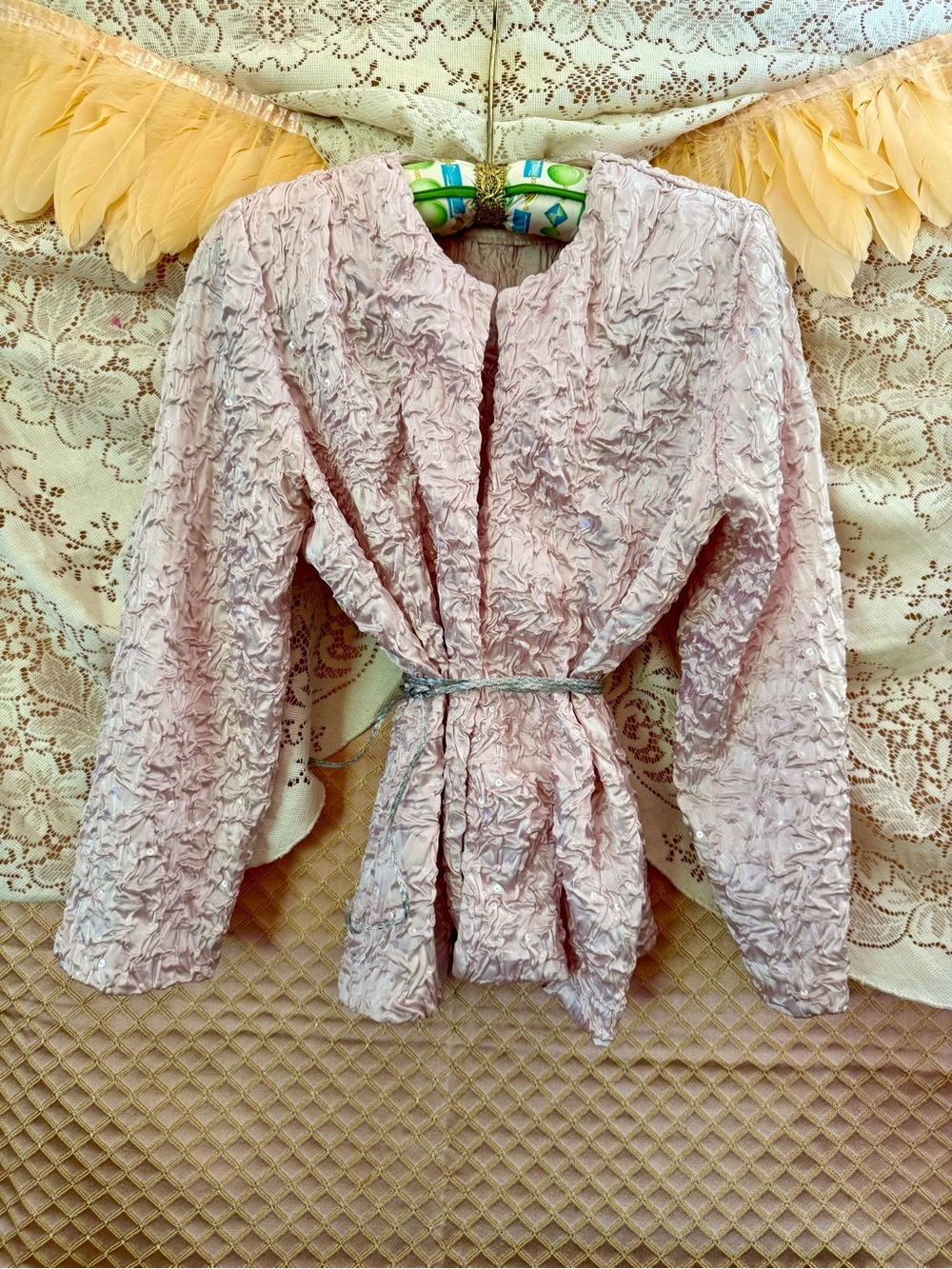 Vintage 80s JS Boutique Pink Satin Sequined Women's Textured Jacket M